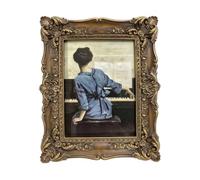 Perfeclan Vintage Photo Frame Antique Rectangular Picture Frame Ornate Resin Photo Frame Decorative Tabletop Frame Distressed Lumber Tone Gilded Accents, Inner Diameter 17.5 12.5