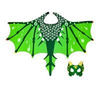 Perfeclan Vivid Wing-Shaped Costume with Face | Dragon Costume with Tail, Printed patterned, Apparel, for Halloween, Themed Parties, Children, Green