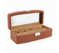 Perfeclan Watch Display Box Organizer Storage Holder With Viewing Window And Front Latch In Pu Leather With Cushioned Pillows Suitable for dresser closet shelf home storage, Brown