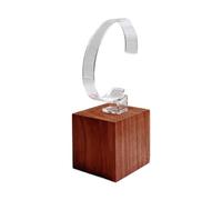 Perfeclan Watch Display Stand Wood Storage Rack Organizer Portable Multifunctional C Shape Wrist Watch Displaying Holder for Dresser, Brown Clear