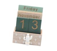 perfeclan Wood Block Calendar, Desk Perpetual Calendar Desktop Standing Calendar Week Month Day Display for Housewarming Bedroom Party, Plants