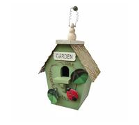perfeclan Wooden Birdhouse Rustic Bird House Feeder Ornament With Solid Wood Body And Decorative Painted Accents Suitable for outdoor display garden decoration, Green Tin House
