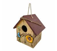 perfeclan Wooden Birdhouse Rustic Bird House Feeder Ornament With Solid Wood Body And Decorative Painted Accents Suitable for outdoor display garden decoration, Yellow Large Hole