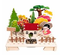 perfeclan Wooden DIY Miniature Farm and Garden Construction Toy Wood-Colored Miniature Farm Playset with House and Fencing Open-Ended for Young Children