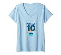 Perfect 10 Birthday Celebration for Milestone Moments V-Neck T-Shirt, Women, Baby Blue, M