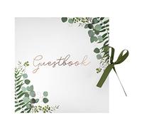 Perfect Day Wedding Guest Book Green Floral with Ribbon Close