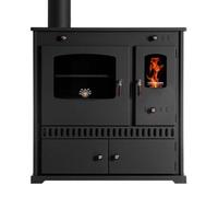 Perfect Eco Fireplace with Oven and Hob Black Left Wood Stove 7 kW Fireplace Wood Workshop Stove Hut Oven Heating Oven Garden Oven