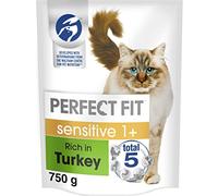 Perfect Fit 1+ Adult Sensitive Turkey 4 x 750 g Bags, Complete Premium Dry Cat Food