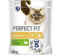 Perfect Fit Adult 1+- Cat Complete Dry for sensitive Adult Cats from One Year Old, Turkey, 3 Packs of 750 g