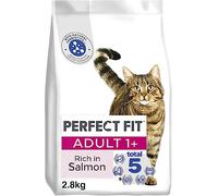 Perfect Fit Adult 1+ Complete Dry Cat Food for Adult Cats Aged 1+ Years, Rich in Salmon, 3 Bags (2.8 kg)