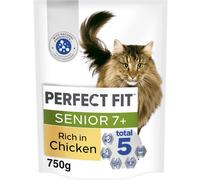 Perfect Fit Senior 7+ Complete Dry Cat Food for Senior Cats Aged 7+ Years, Rich in Chicken, 4 Bags (750 g)