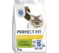 Perfect Fit Sensitive Adult 1+ Complete Dry Cat Food for Adult Cats Aged 1+ Years, Rich in Turkey, 1 Bag (7 kg)