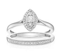 Perfect Fit Sterling Silver with Platinum Plating 0.20ct Marquise Diamond Bridal Set