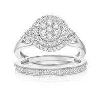 Perfect Fit Sterling Silver with Platinum Plating Round 0.66ct Diamond Bridal Set