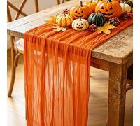 Perfect for Halloween. 1x Runner and 6 x Napkins Set, Table Decor, Cheesecloth, Rustic, Memorial Day,Wedding, Birthday Party, Halloween Easter All Events and Parties. (Terracotta Orange)