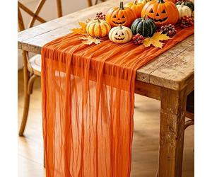 Perfect for Halloween. 1x Runner and 6 x Napkins Set, Table Decor, Cheesecloth, Rustic, Memorial Day,Wedding, Birthday Party, Halloween Easter All Events and Parties. (Terracotta Orange)