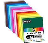 perfect ideaz 75 Sheets of A5 Construction Paper, 15 Colors, 180 g/m², Made in Germany, Blue Angel Certified