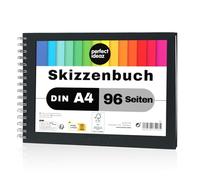 perfect ideaz DIN-A4 Sketch Book 96 Pages (48 Sheets), Professional Drawing Block, Black hardcover, Spiral Binding Book with White Blank Paper, 200 g, Blank Sketch & Black Book for Drawing