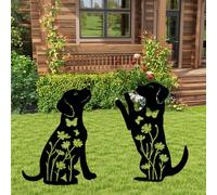 PERFECT LASER 2 Pack Iron Garden Statue Metal Garden Ornament for Meadow Outdoor Statue Lawn Decorations Dog Lovers Black Lab Gifts Animals