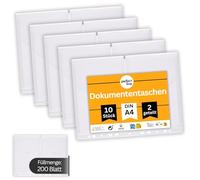 perfect line 10 pcs A5 Document Wallets on A4, 20 mm Capacity, Transparent & Clear Covers, Leaflet Cover with Flap, Hook and Loop Fastener & Filing Strip, Collection Sheet Divided into 2 compartments