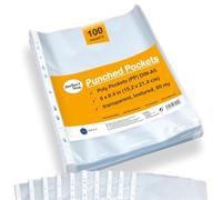 perfect line - 100 Poly Pockets A5 - Punched Pockets - Plastic Sleeves for A5 Paper - polypockets Clear DIN-A5, Transparent, matt, Document-Proof, Acid-Free - Made in EU
