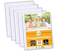 perfect line 100 Transparent A4 Segmented folders, Clear Punched Pockets Divided into 2 Segments (A5 lengthwise), colourless Sheets with Insertion on top Side