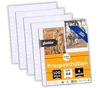 perfect line 100 Transparent A4 Segmented folders, Clear Punched Pockets Divided into 4 Segments (A6 Upright), colourless Sheets with top Insertion