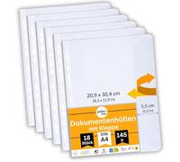 perfect line - 18 Document envelopes with Cover Flap DIN-A4 - Punched Pockets - Plastic Sleeves for A4 Paper - Sturdy Premium Clear Sheets, Crystal Clear, Smooth, Extra Strong, Made in EU