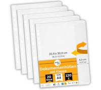 perfect line - 20 Document envelopes with Cover Flap A4 - Punched Pockets - Plastic Sleeves for A4 Paper - polypockets Clear DIN-A4, Transparent, matt, Document-Proof, Acid-Free - Made in EU