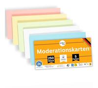 perfect line - 250 Moderation Cards, 20 x 10.5 cm, Extra Strong Recycled Paper, Assorted Colours, Premium Quality, Eco-Friendly, Made in Germany, Blue Angel Certified