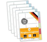 perfect line 5 Pack 5-Part Colour Index DIN-A5 with Cover Page (5x5), 16.3 x 21.5 cm (6.42 x 8.47 in) Folder dividers in 5 Colours, 160 g/m², Perfect Organisation for Office & Home