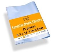 perfect line • Pack of 25 Exercise Book Covers, 8.3 x 11.7 inch, Transparent Recyclable Plastic Book Covers, Embossed Book Cover Protector DIN A4 (8.3 x 11.7, Inches)
