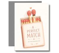 Perfect Match Wedding Day Card for Newlyweds WED34 | Playful matchbox illustration for celebrating a couple who are perfectly suited