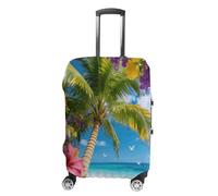 Perfect Paradise Tropical Palm Tree Floral Travel Luggage Cover Stretchable Airplane Suitcase Protector Sleeve Universal Washable Fit for 19-32 Inch Checked Baggage,Water Resistant Durable Luggage Pro