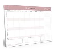 Perfect Planner Company - A4 Magnetic Weekly Meal Planner Pad with Tear Away Shopping List, Calorie Tracker and Food Expiry Date - 50 Pages - Dusky