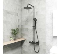 Perfect Sanitary Modern Bathroom Thermostatic Mixer Shower Set Round Twin Head Exposed Valve-Matte Black
