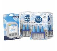 Perfect Scents Air Freshener Plug-In Starter Kit - FRESH LINEN - Includes 1 x Smart Programming 3volution DEVICE PLUG & 3 x Refill Bottles 3 Alternating Scents for Odour Elimination Up to 90 Days