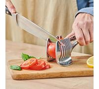 Perfect Slicer - Aluminium Food Gripping Tong with Cutting Guide Kitchen Tool for Slicing Fruit, Vegetables, Tomatoes, Boiled Eggs, Small Meat Joints - Hand Wash, Measures H8 x W11 x L17.5cm