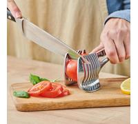 Perfect Slicer - Aluminium Food Gripping Tong with Cutting Guide Kitchen Tool for Slicing Fruit, Vegetables, Tomatoes, Boiled Eggs, Small Meat Joints - Hand Wash, Measures H8 x W11 x L17.5cm