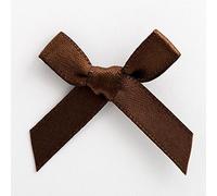 Perfect Tables Small 3cm Wide Mini Satin Ribbon Bows Pre-Tied Crafts (Pack of 10, Brown)