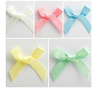 Perfect Tables Small 3cm Wide Mini Satin Ribbon Bows Pre-Tied Crafts (Pack of 30, Baby Pastel Mix)