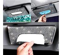 Perfect Valentine's Day Gift for Her, Sparkling Luxury Car Sun Visor Tissue Box Holder - Handmade PU Leather with Bling Crystal Rhinestones, Glitter Napkin Box with Refills, Decorate Your Car