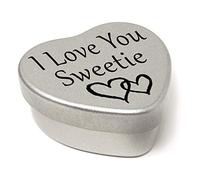 Perfect Way To Say I Love You. Beautiful Mini Silver Heart Tin With Sweets, Present to say I Love You. Tin size 45mm x 45mm x20mm. (I Love You Sweetie)