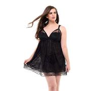 Perfect4U Sexy Plus Size Lingerie UK, Double Layer Elegant Black Nighties For Women Plus Sizes 18-20,22-24,26-28,30-32 - Less See-Through Negligee (26-28, Black 495)