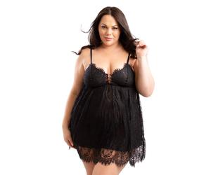 Perfect4U Women's Cate Plus Size Double Layer Lace Nightie in Black | Size: 30-32 Perfect4U Black 30-32