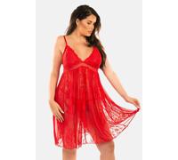 Perfect4U Women's Isie Lace & Mesh Plus Size Nightwear with Matching Thong in Red | Size: 30-32 Perfect4U Red 30-32