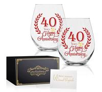 Perfectinsoy 40 Years Happy Anniversary Wine Glass Set of 2, 40th Anniversary Ruby Wedding Gifts for Mom, Dad, Wife, Soulmate, Couple, Funny Vintage Unique 40 Years Gifts, Wedding Present for Her Him