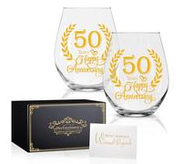 Perfectinsoy 50 Years Happy Anniversary Wine Glass Set of 2, 50th Anniversary Golden Wedding Gift For Mom, Dad, Wife, Soulmate, Couple, Funny Vintage Unique 50 Years Gifts, Wedding Gifts