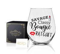 Perfectinsoy Savage Classy Bougie Ratchet Wine Glass with Gift Box, Cute Wine Glass Gifts for Tik Tok Fans, Women, Best Friend, Friends, Sister, Her, Funny Sayings
