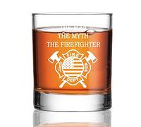 Perfectinsoy The Man The Myth The Firefighter Whiskey Glass, Fireman Retirement & Graduation Gift, Father's Day Gift